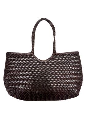 Woven Leather Tote Bag in Dark Brown